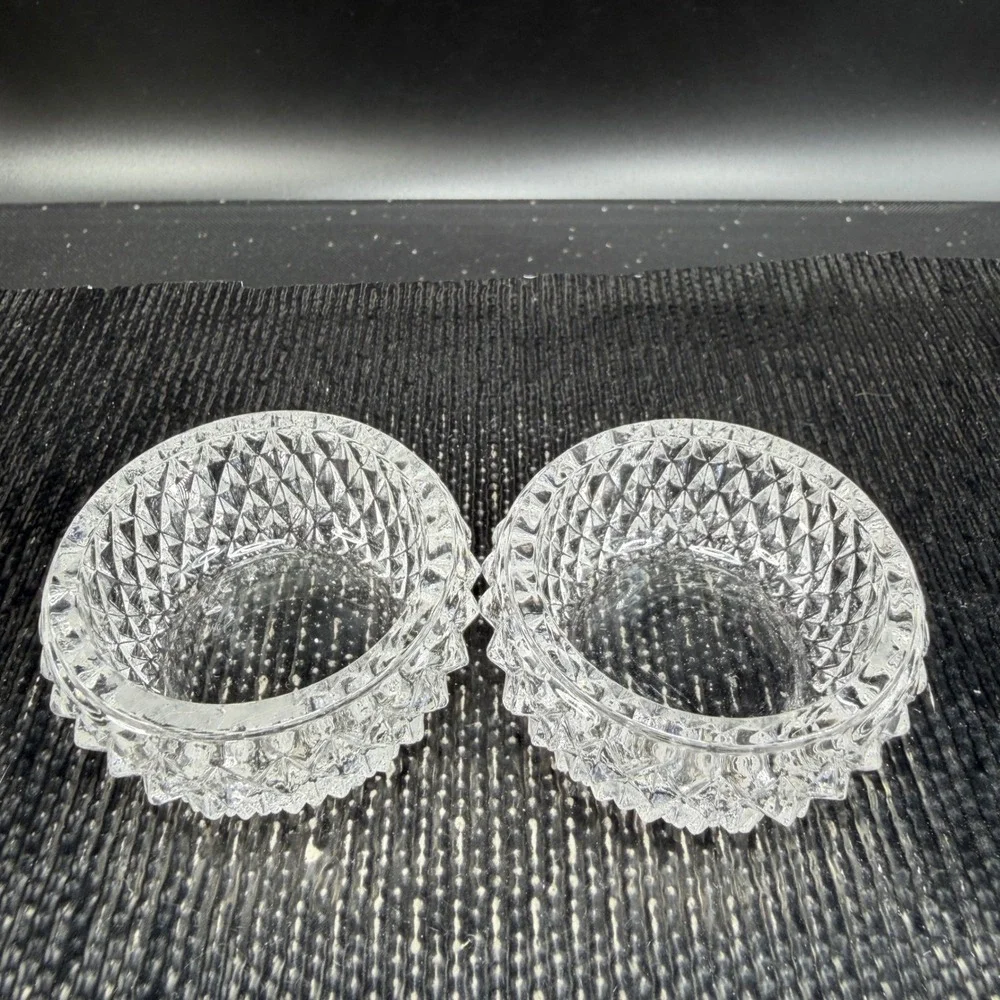 Vintage Clear Pressed Glass Salt Cellars Diamond Point Pattern‎ Set of 2 Dips